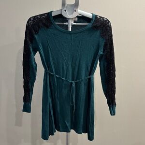 Motherhood Mayernity Teal Long Sleeve Top with Black Lace Accents, XS
